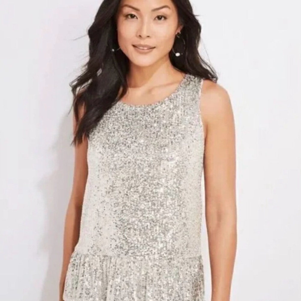 Vineyard Vines Silver Sequin Scoop Neck Mini Dress